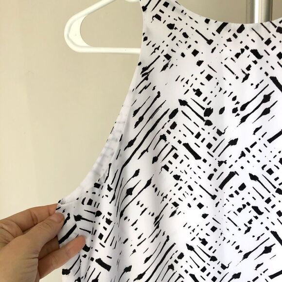 Charles HENRY White Black Abstract Sleeveless Sheath Tank Dress Sz XS - Picture 3 of 7